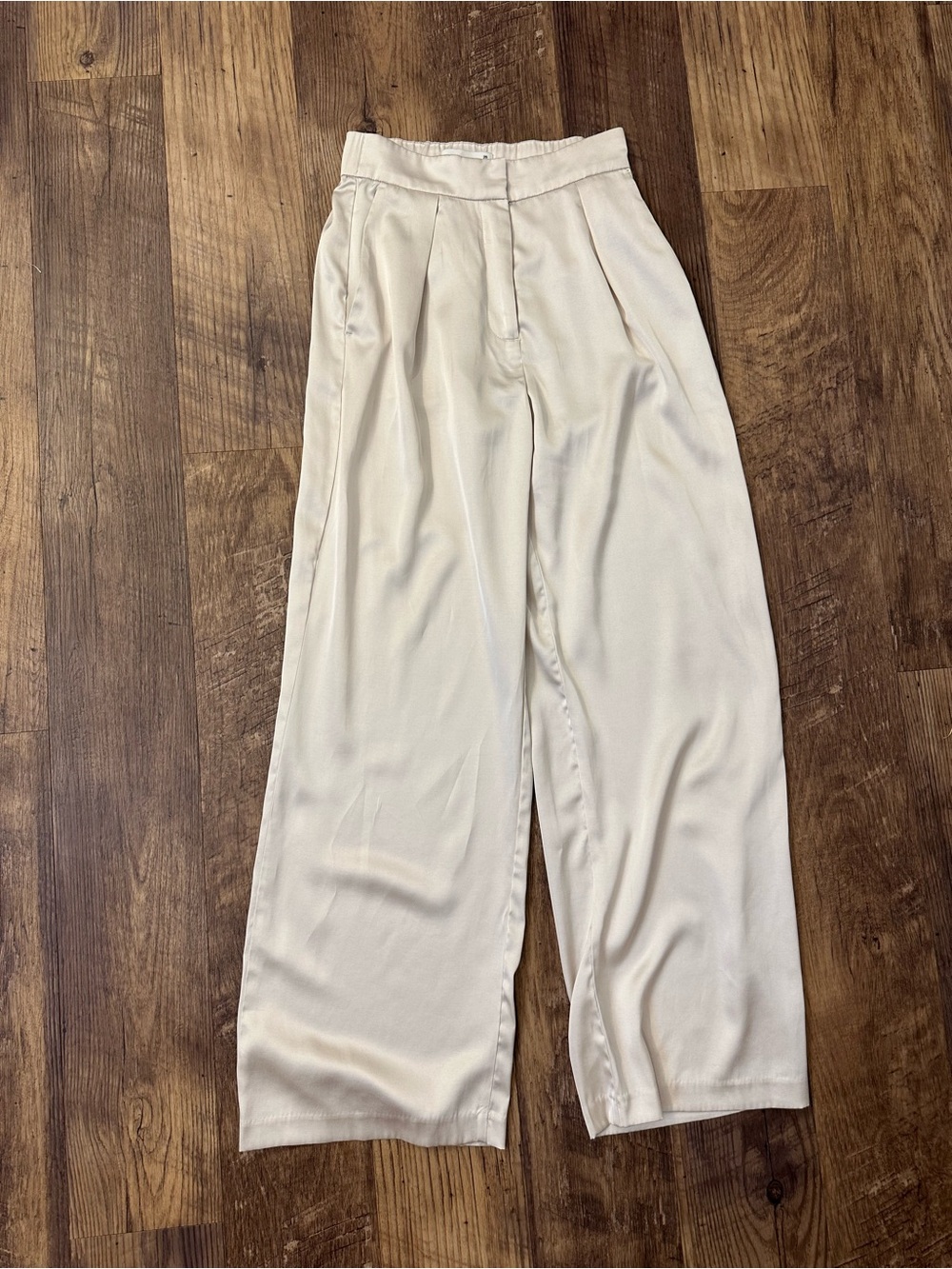 Abercrombie & Fitch Cream High-Rise Satin Wide-Leg Pants